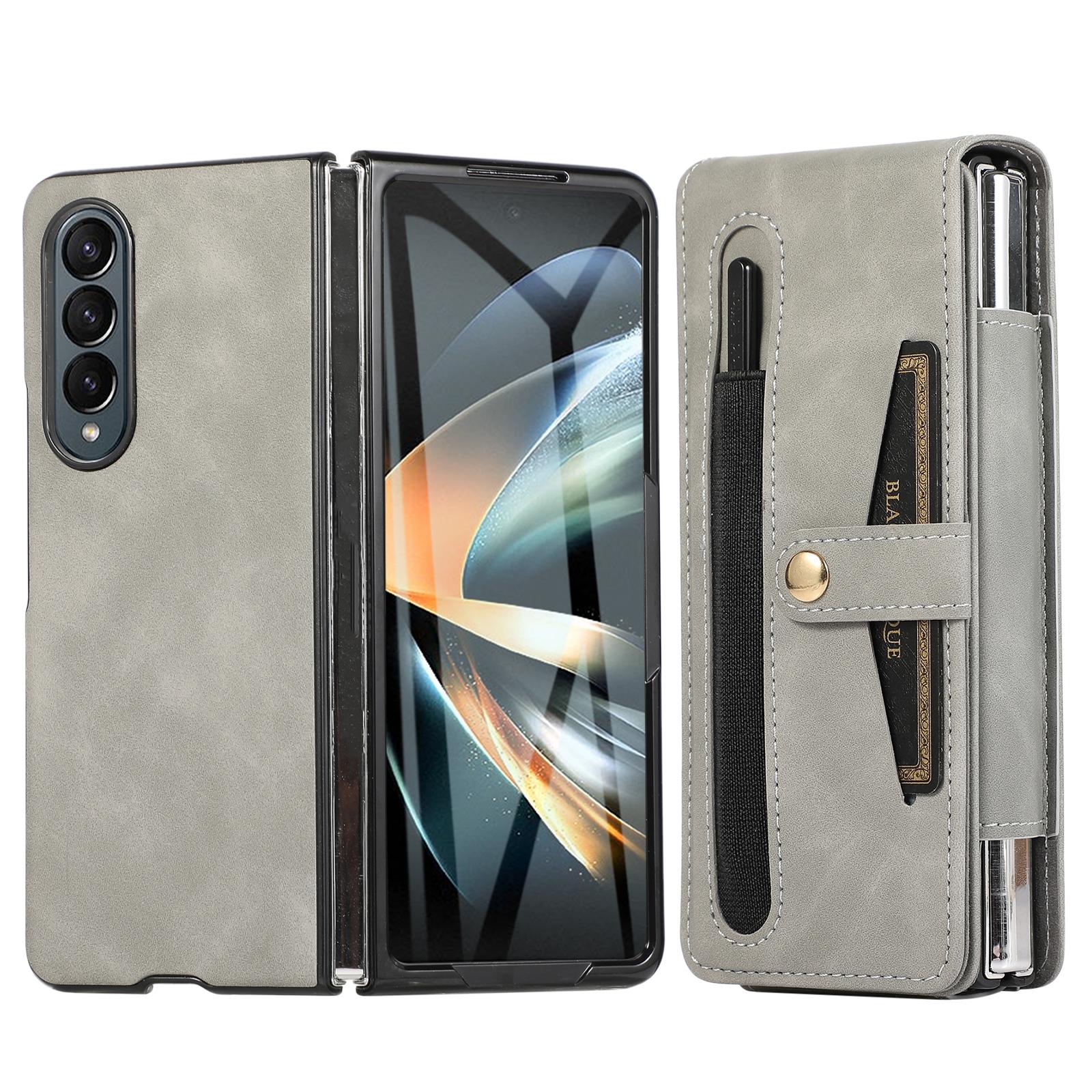 V562-C309974600ADE-202503211445-00 For Samsung Galaxy Z Fold4 5G Shockproof Foldable Leather Case With Stylus - Grey - Image 1