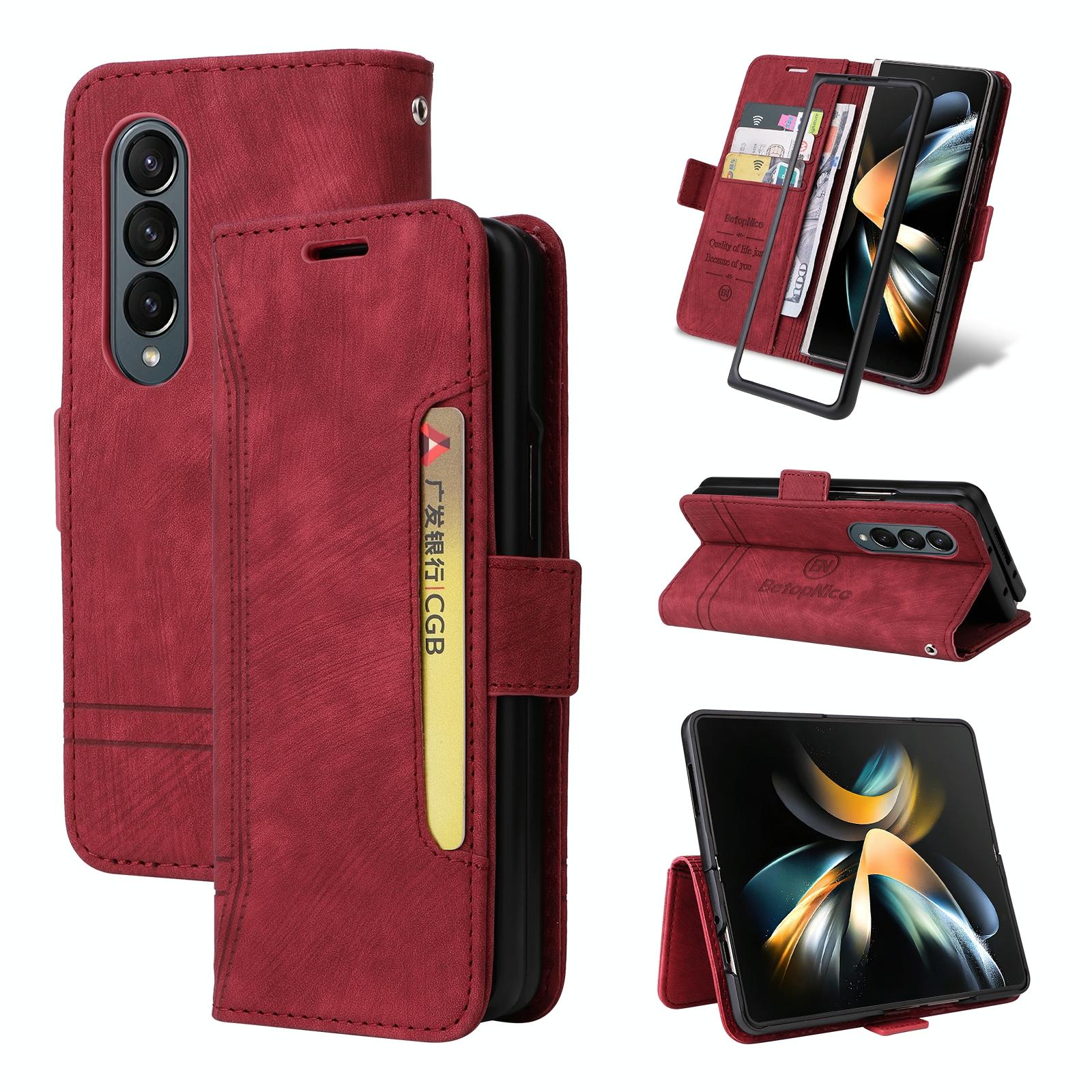 V562-C608927300ADE-202505221917-00 For Samsung Galaxy Z Fold4 5G Leather Dual Buckle Phone Case - Red - Image 1