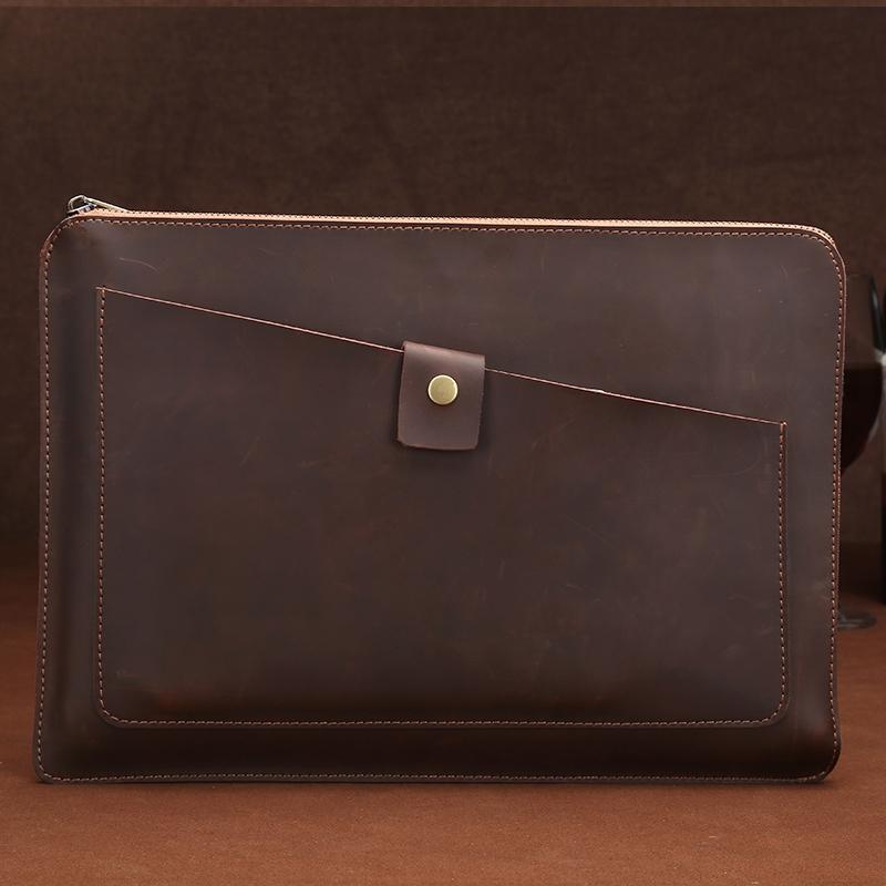 V562-C9796BL-202504022040-00 Premium Leather Business Laptop Bag With Zipper - Universal Fit - Coffee - Image 1