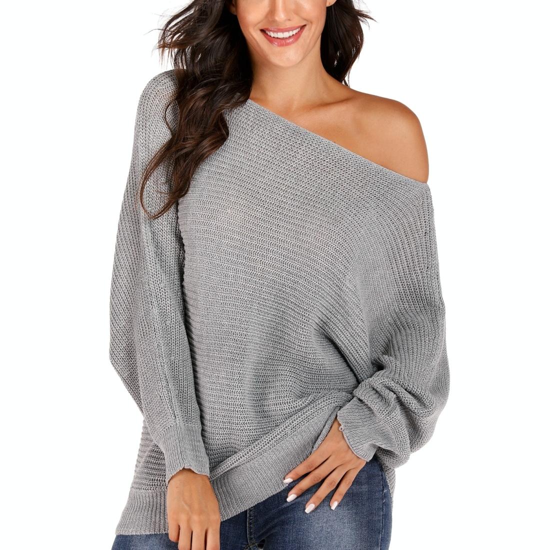 V562-CA83597442YZ-202505262006-00 Irregular Bat Sleeve Sweater Grey - L - Grey M - Image 1