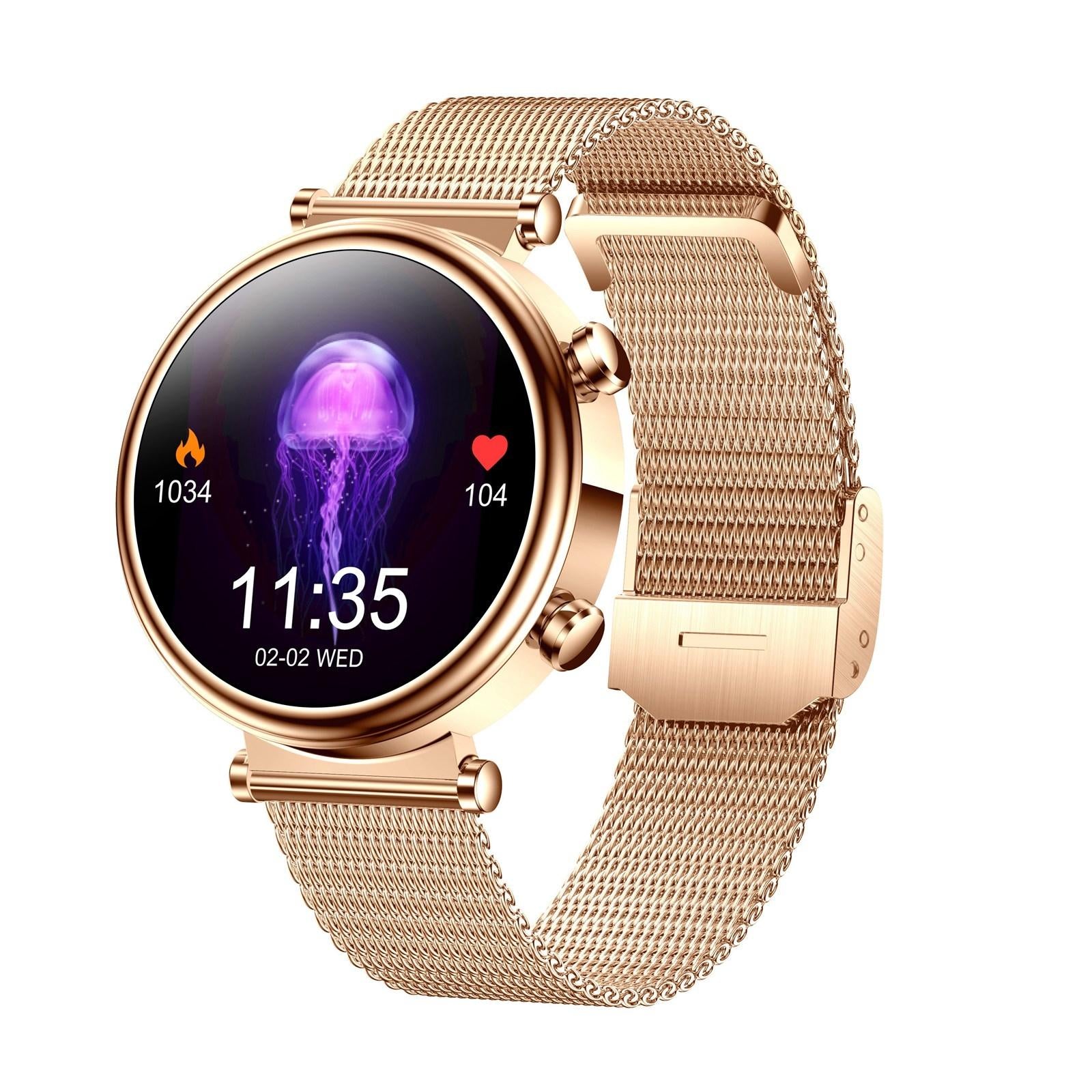 V562-D100032600ADE-202504171159-00 Women Smart Watch With Bt Call Health Tracking And Sos - Compact And Stylish - Rose Gold Steel Band - Image 1