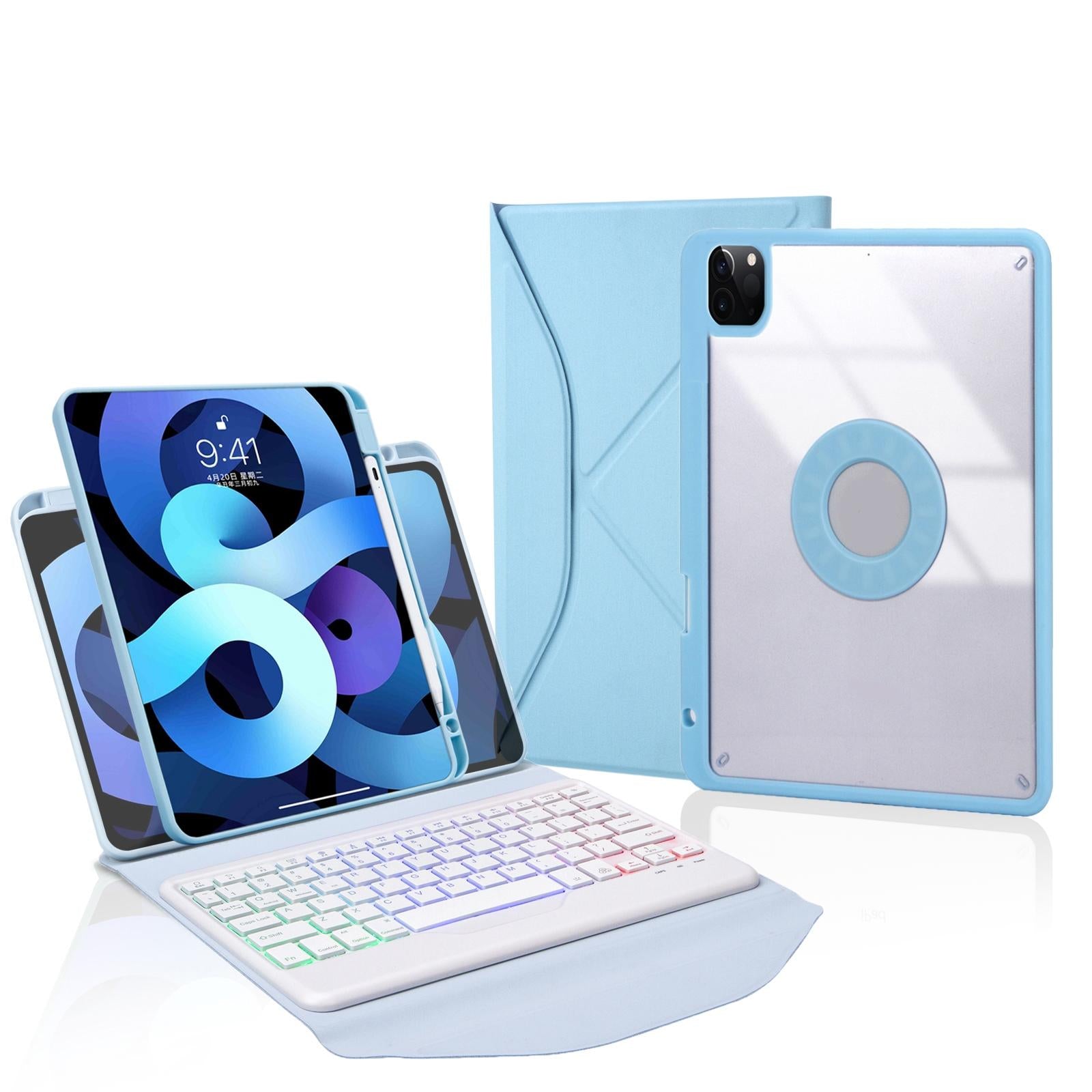 V562-D100972300ADE-202504291937-00 Bluetooth Keyboard Leather Case For Ipad Pro 11 - Backlit With Pen Slot - Sky Blue - Image 1