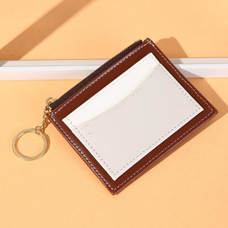 V562-D1010175950DBT-202503280300-00 Portable Simple Card Holder Coin Purse With Keychain Unisex Pu Wallet - Coffee - Image 1