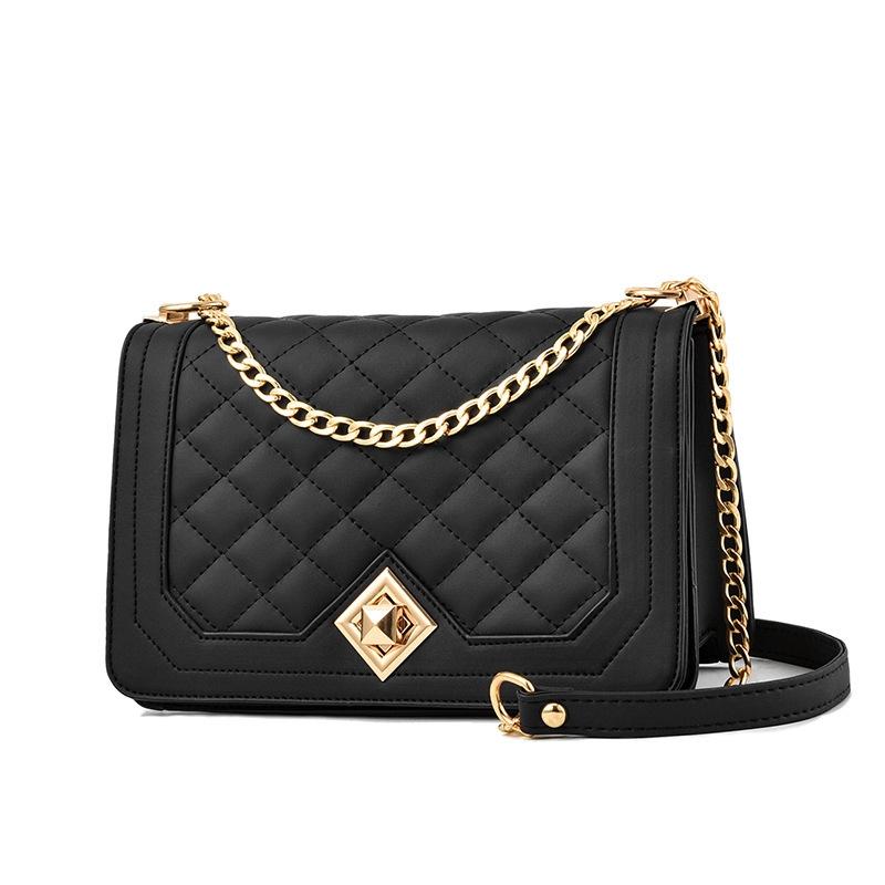 V562-D1014522060DBT-202505191627-00 Chic One Shoulder Chain Bag With Diagonal Rhombus Design - Black - Image 1