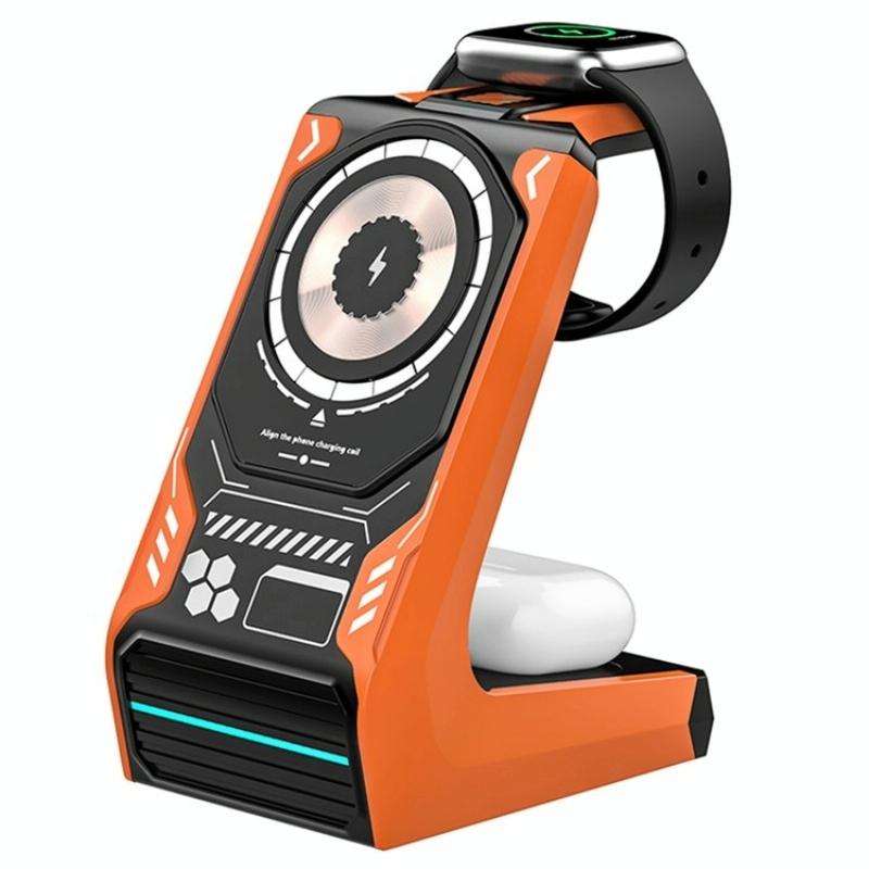 V562-D102275200AYS-202504211921-00 3 In 1 Wireless Charger For Mobile Phone And Earphones - Orange - Image 1