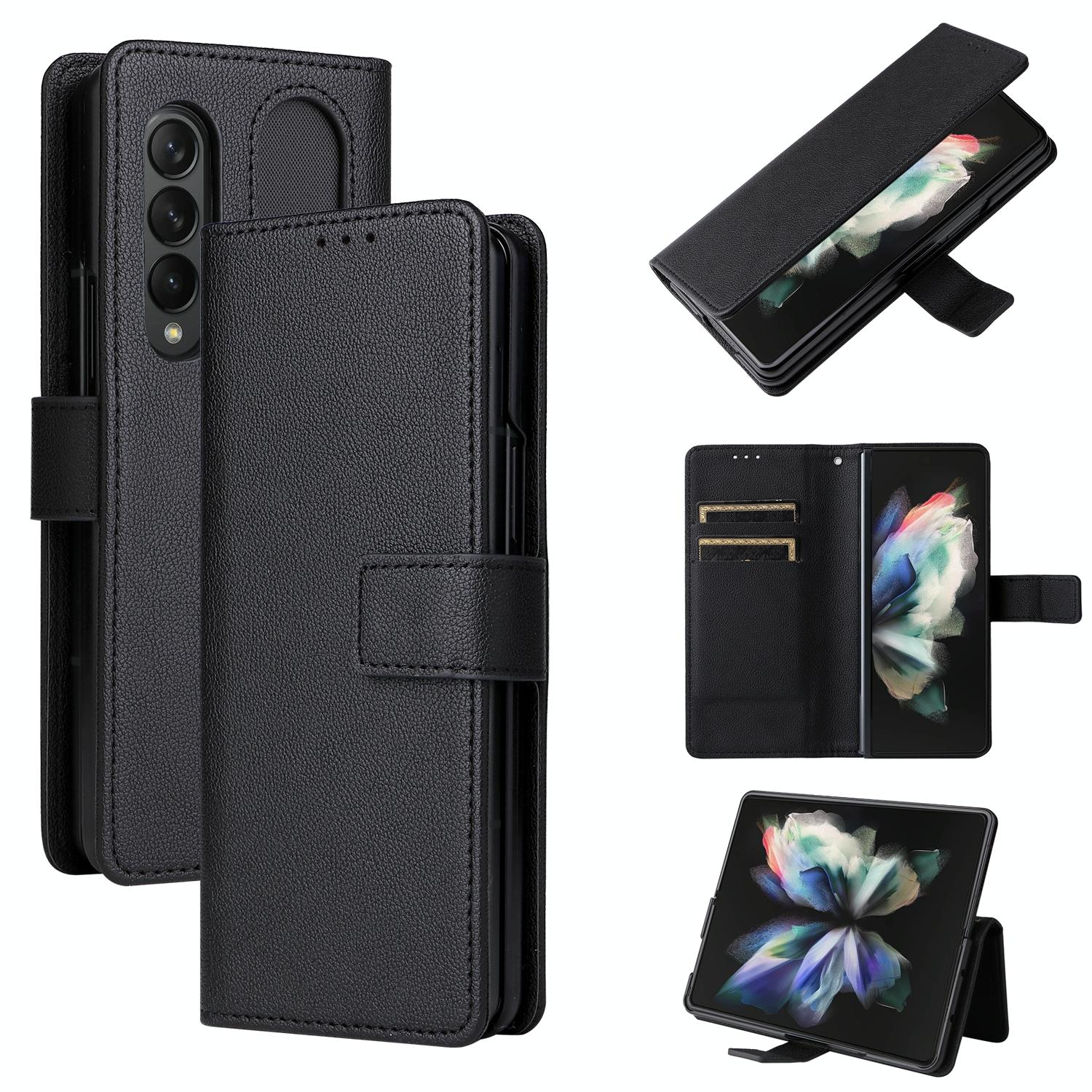 V562-D103106300ADE-202505291312-00 For Samsung Galaxy Z Fold4 5G Leather Flip Case With Pen Slot - Black - Image 1