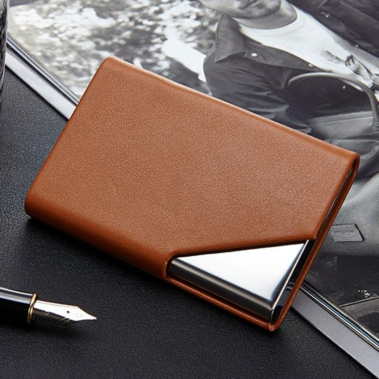 V562-D1032702060DBT-202503280230-00 Stainless Steel Business Card Holder Men Leather Clamp - Apricot - Image 1