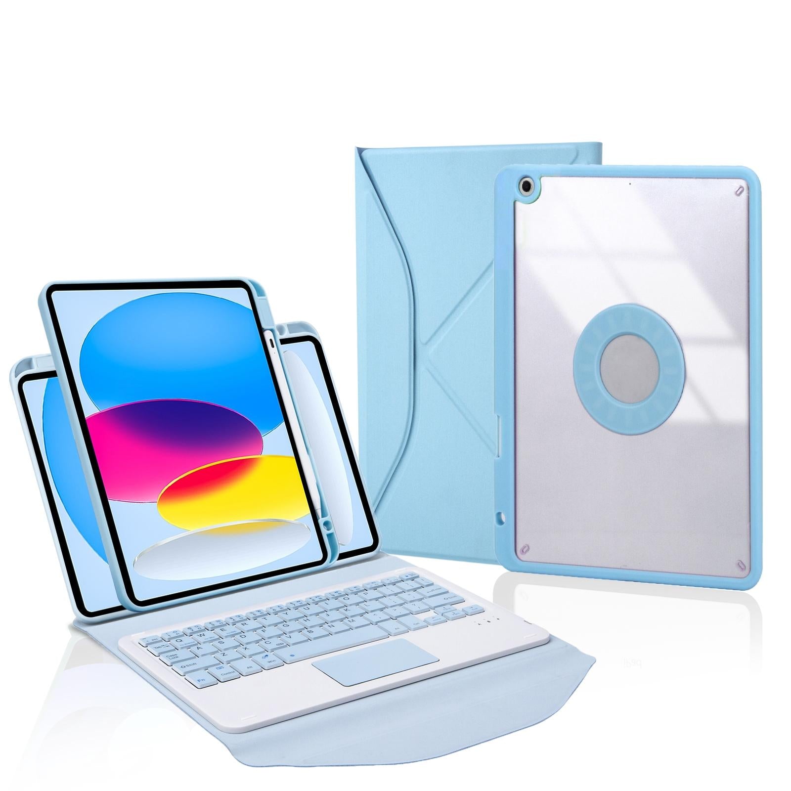 V562-D103575400ADE-202504291847-00 Bluetooth Keyboard Leather Tablet Case With Pen Slot And Touchpad - Sky Blue - Image 1