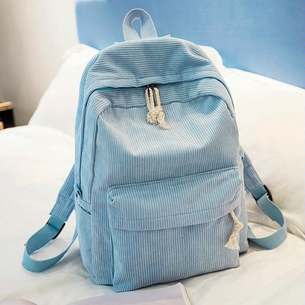 V562-D105113940DBT-202505271246-00 Girls' and Women Corduroy Backpack - School - Light Blue - Image 1