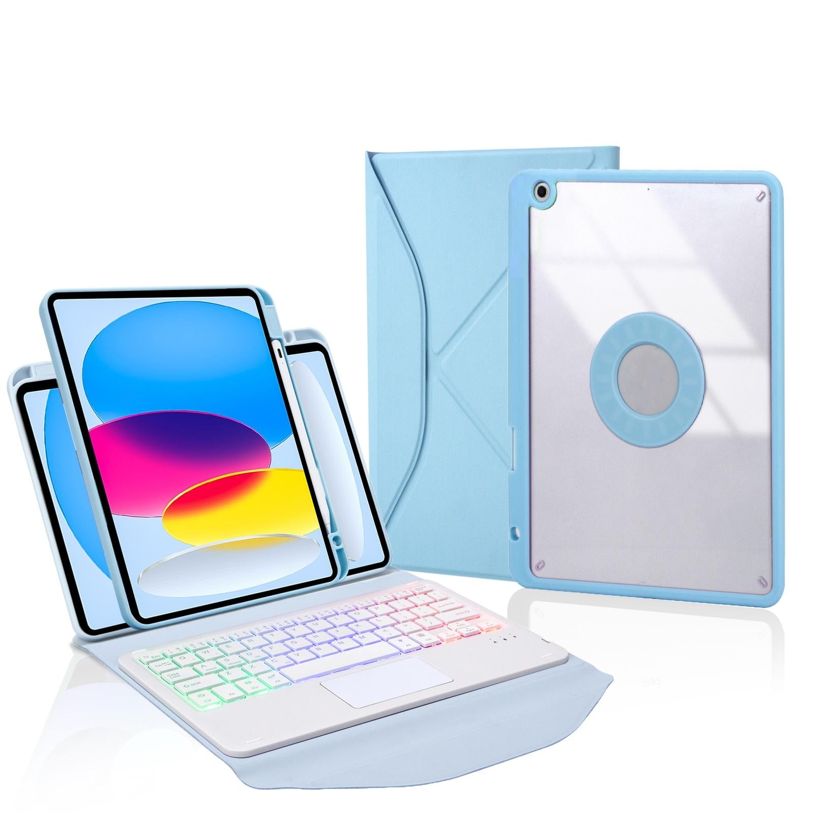 V562-D105575400ADE-202504291848-00 Touchpad Bluetooth Keyboard Leather Tablet Case With Pen Slot And Backlight - Sky Blue - Image 1