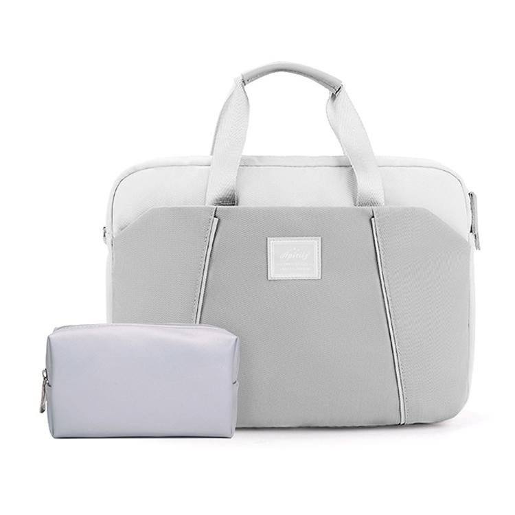 V562-D1082053060DBT-226197-00 Computer Handheld Messenger Bag for Apple Macbook / Huawei / Xiaomi / Basne - Ladder Hand Gray + Gray Pu Power Package - Image 1