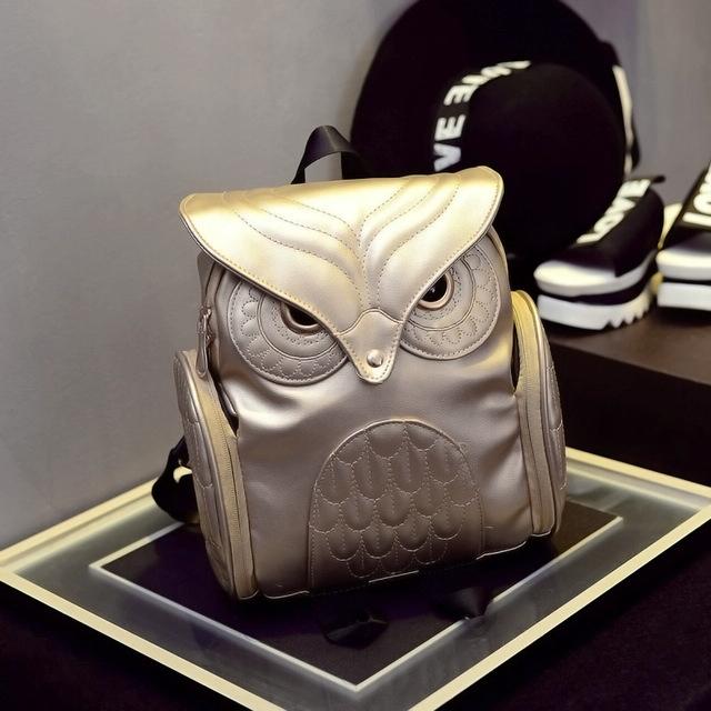 V562-D1092404810DBT-202505271312-00 Women Owl Print Pu Backpack - Colourful and Stylish - Gold - Image 1