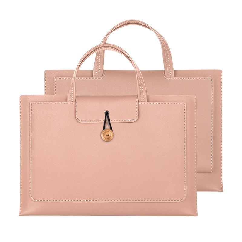 V562-D1094673060DBT-202502282121-00 Waterproof Elastic Button Laptop Handbag - Pu Material - Rose Pink - 13.3/14 Inch - Image 1
