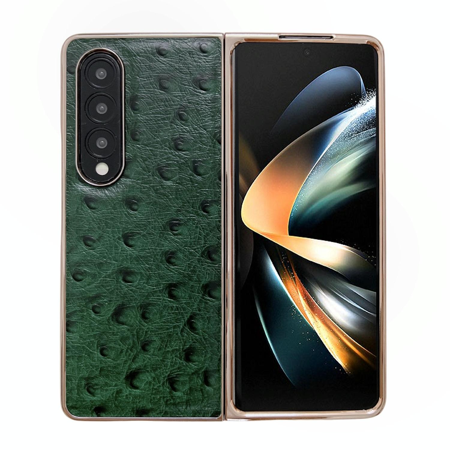 V562-D109976300ADE-202505221945-00 For Samsung Galaxy Z Fold4 5G Ostrich Leather Phone Case - Green - Image 1