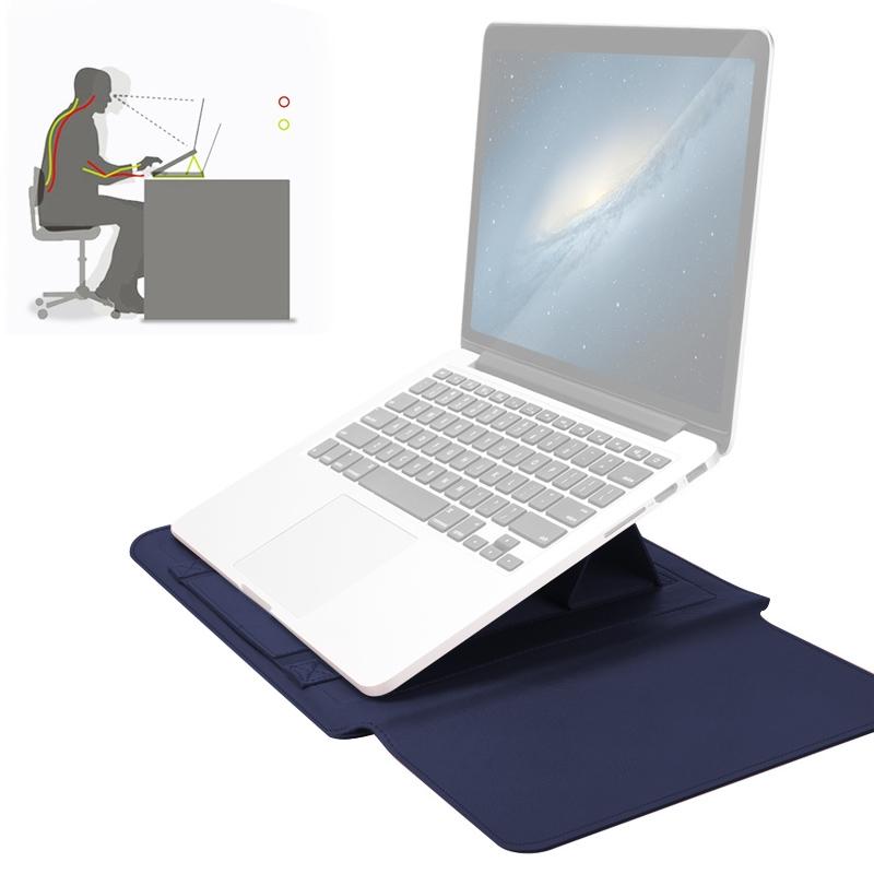 V562-D1901CBM-202504022005-00 Universal 4-In-1 Laptop Bag Set Waterproof Pu Leather Handle Stand Pen Holder Winders Mouse & Charger Bags - 13 / 14 Inch - Dark Blue - Image 1