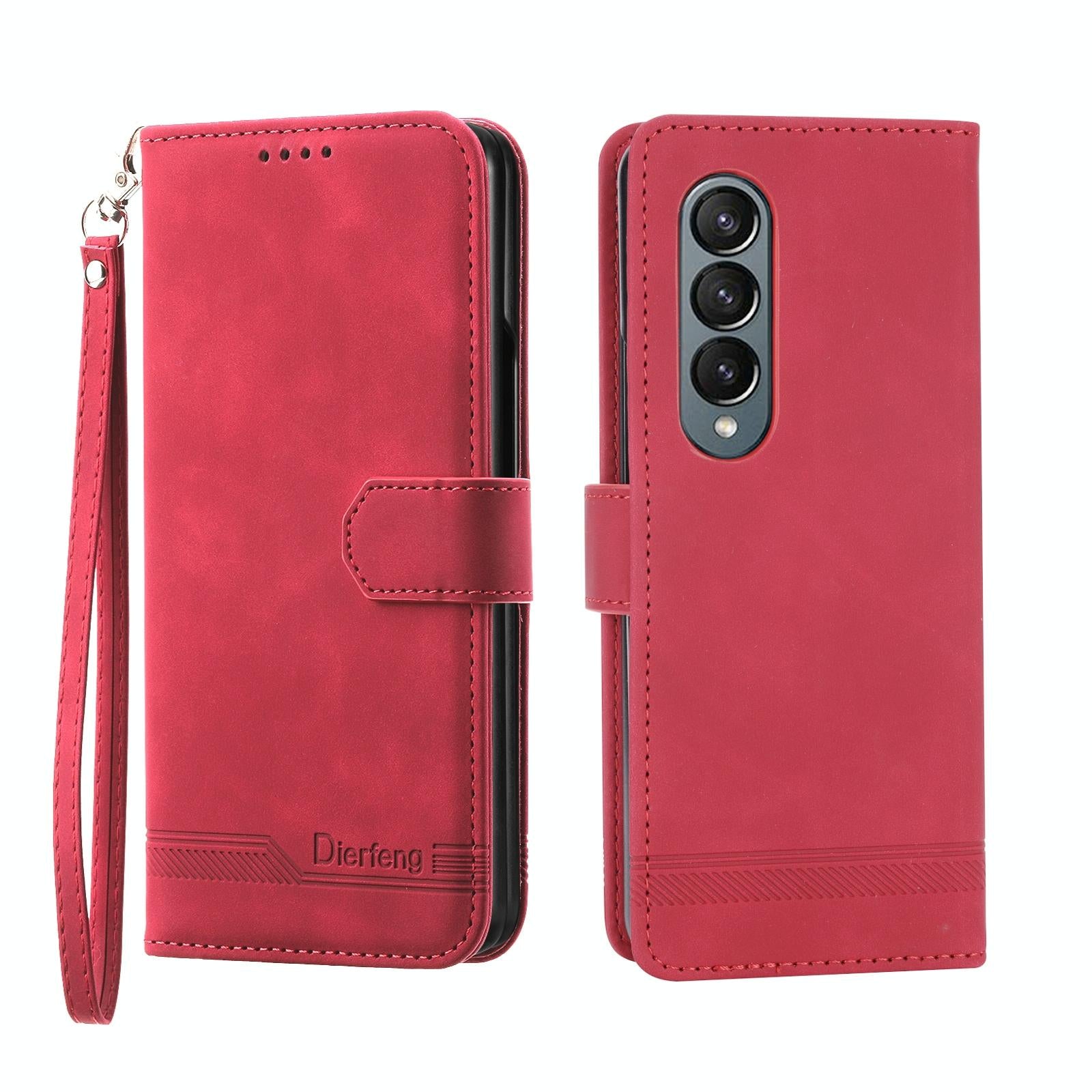 V562-D201844400ADE-202503211346-00 For Samsung Galaxy Z Fold4 5G Premium Leather Tpu Case - Red - Image 1