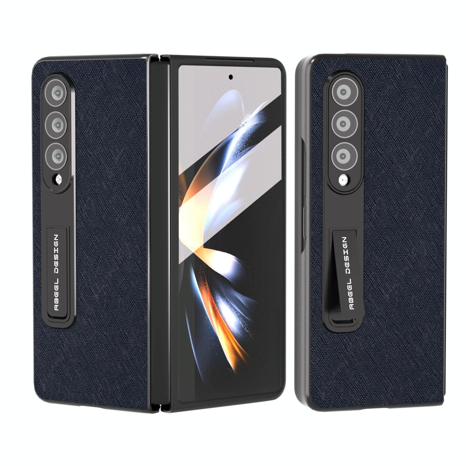 V562-D201907400ADE-202503211321-00 For Samsung Galaxy Z Fold4 5G Cross Texture Leather Phone Case With Holder - Blue - Image 1