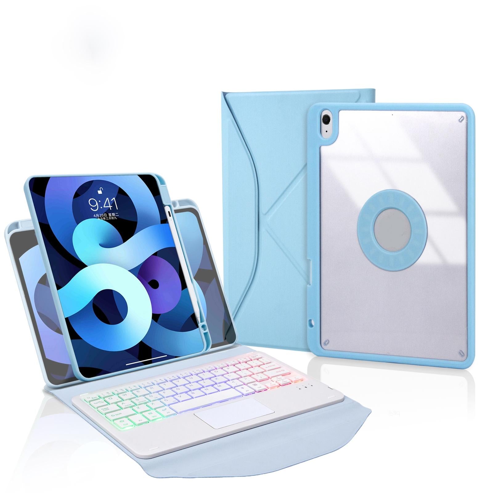V562-D208972300ADE-202504291940-00 Bluetooth Keyboard Leather Case For Ipad Air 10.9 With Touchpad And Pen Slot Backlit - Sky Blue - Image 1