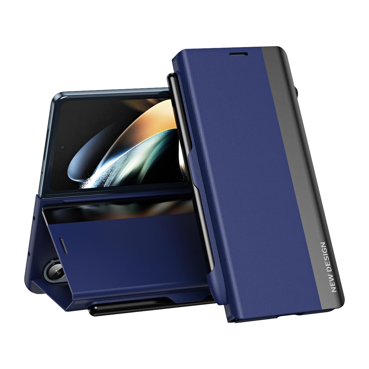 V562-D209010400ADE-202503211421-00 For Samsung Galaxy Z Fold4 5G Leather Phone Case With Pen Slot - Shockproof - Blue - Image 1