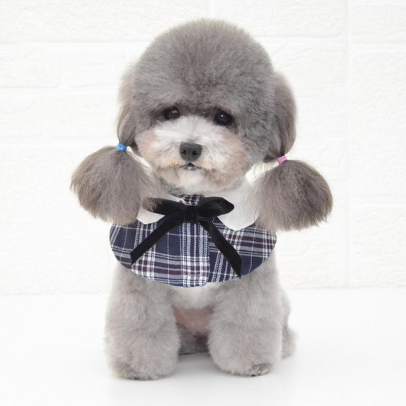 V562-D3082396230DBT-202503201706-00 Dog Shawl Small Cloak Pet Bow Ttie Saliva Towel Pet Accessories - Size L - Navy Blue Grid - Image 1