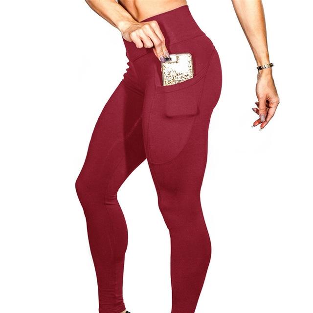 V562-D407983550DBT-202503261952-00 High Elastic Yoga Pants With Pockets For Women Jogging Workout Running Leggings Xl - Red - Xl - Image 1