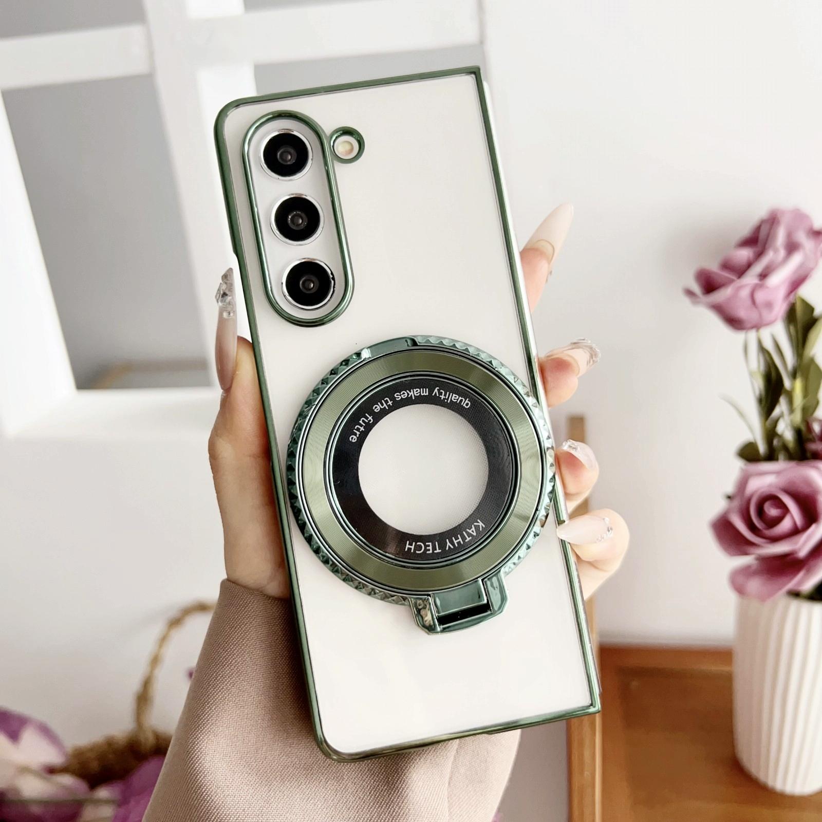 V562-D508093600ADE-202504292106-00 For Samsung Galaxy z Fold4 5G Shockproof Magsafe Holder for Rotating Plating Phone Case - Green - Image 1