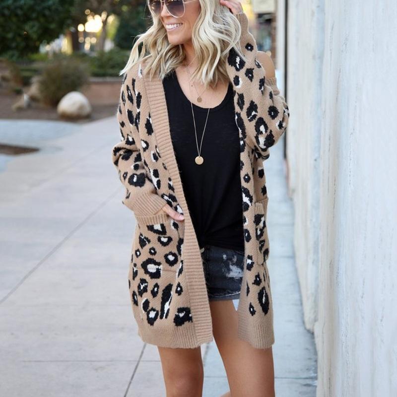 V562-DA11957634YZ-202505262027-00 Fashion Leopard Cardigan Knit Sweater Khaki - Xl - Image 1