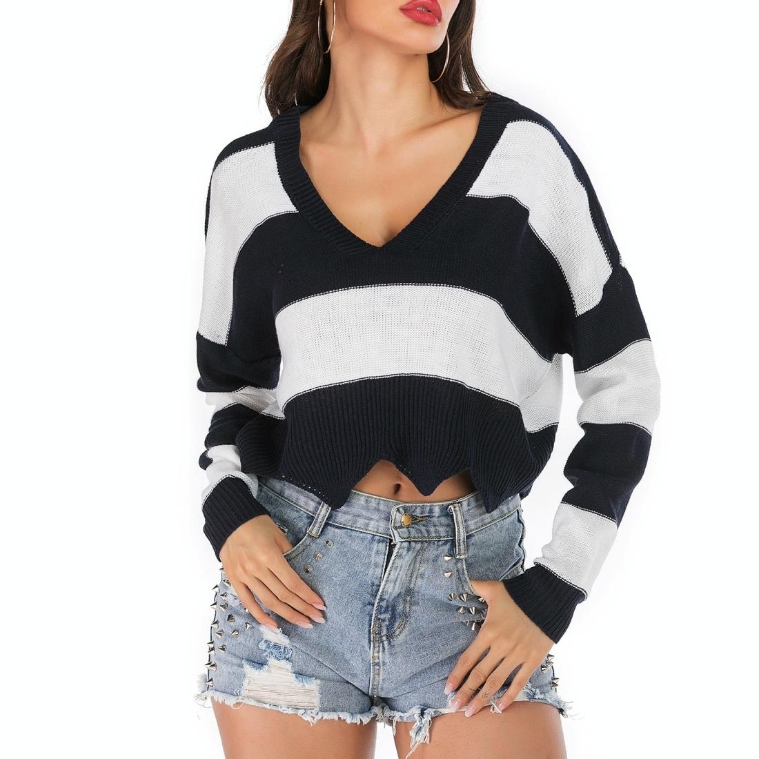 V562-DA29487852YZ-202505262031-00 Striped Fashion Casual Pullover - Dark Blue Xl - Image 1