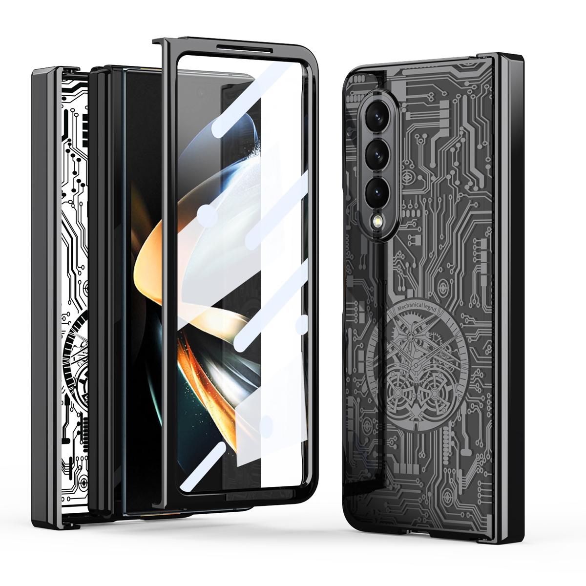 V562-E100563400ADE-202504292110-00 For Samsung Galaxy Z Fold4 5G Foldable Electroplated Phone Case - Mechanical Legend 4. - Black - Image 1