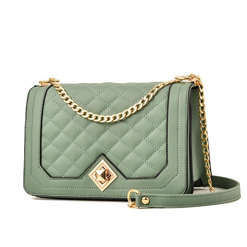 V562-E1014522060DBT-202505191626-00 Chic One Shoulder Chain Bag With Diagonal Rhombus Design - Light Green - Image 1