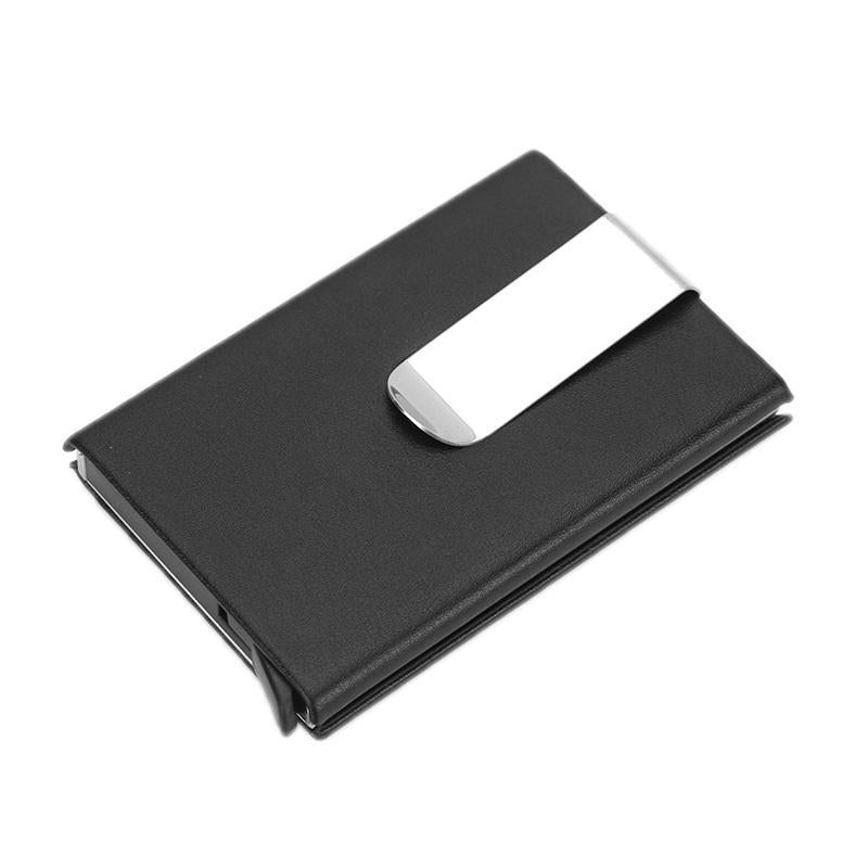 V562-E1017912750DBT-202503280311-00 Aluminum Rfid Blocking Card Holder - Microfiber Leather Black - Image 1