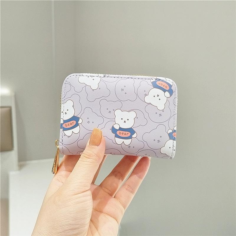 V562-E1030473060DBT-202503280222-00 Cute Bear Print Multi Slot Card Holder Anti Degaussing Design - Purple - Image 1