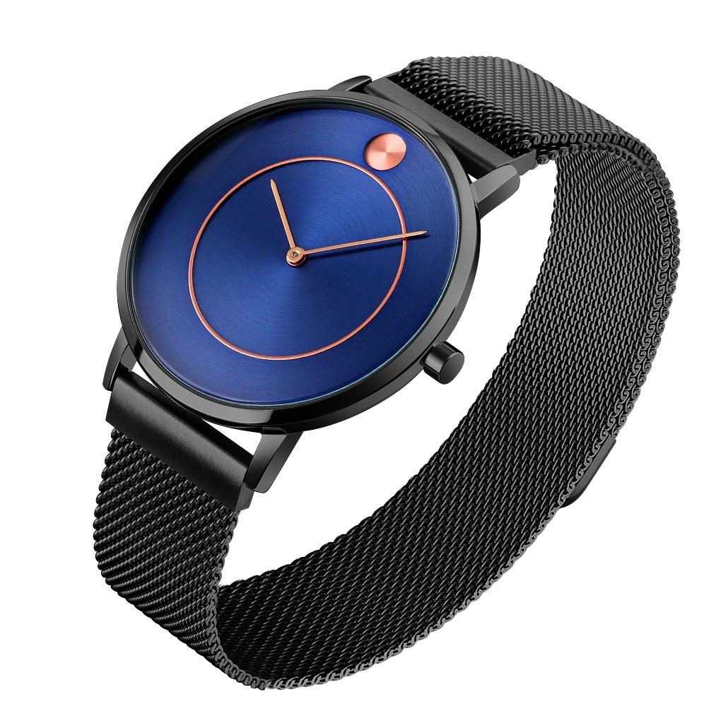 V562-E104139100ADE-202504171951-00 Women Metal Mesh Quartz Watch with Non-scale Dial - Black Shell Blue Surface - Image 1