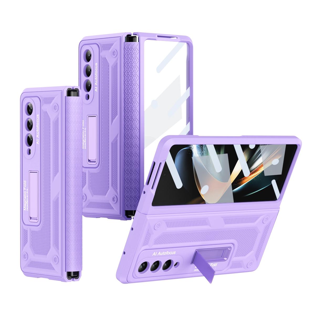 V562-E104353400ADE-202504292111-00 For Samsung Galaxy Z Fold4 5G Telescopic Hinge Foldable Phone Case With Stand - Purple - Image 1