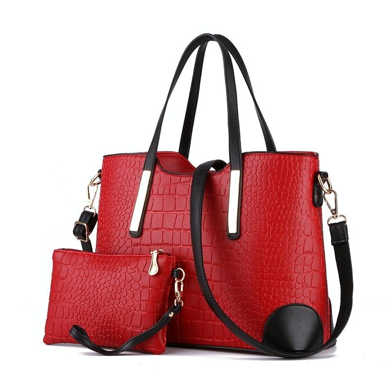 V562-E1047631410DBT-202503041336-00 Vintage 2-in-1 Messenger Bag with Crocodile Pattern and Leather Wallet - Wine Red - Image 1