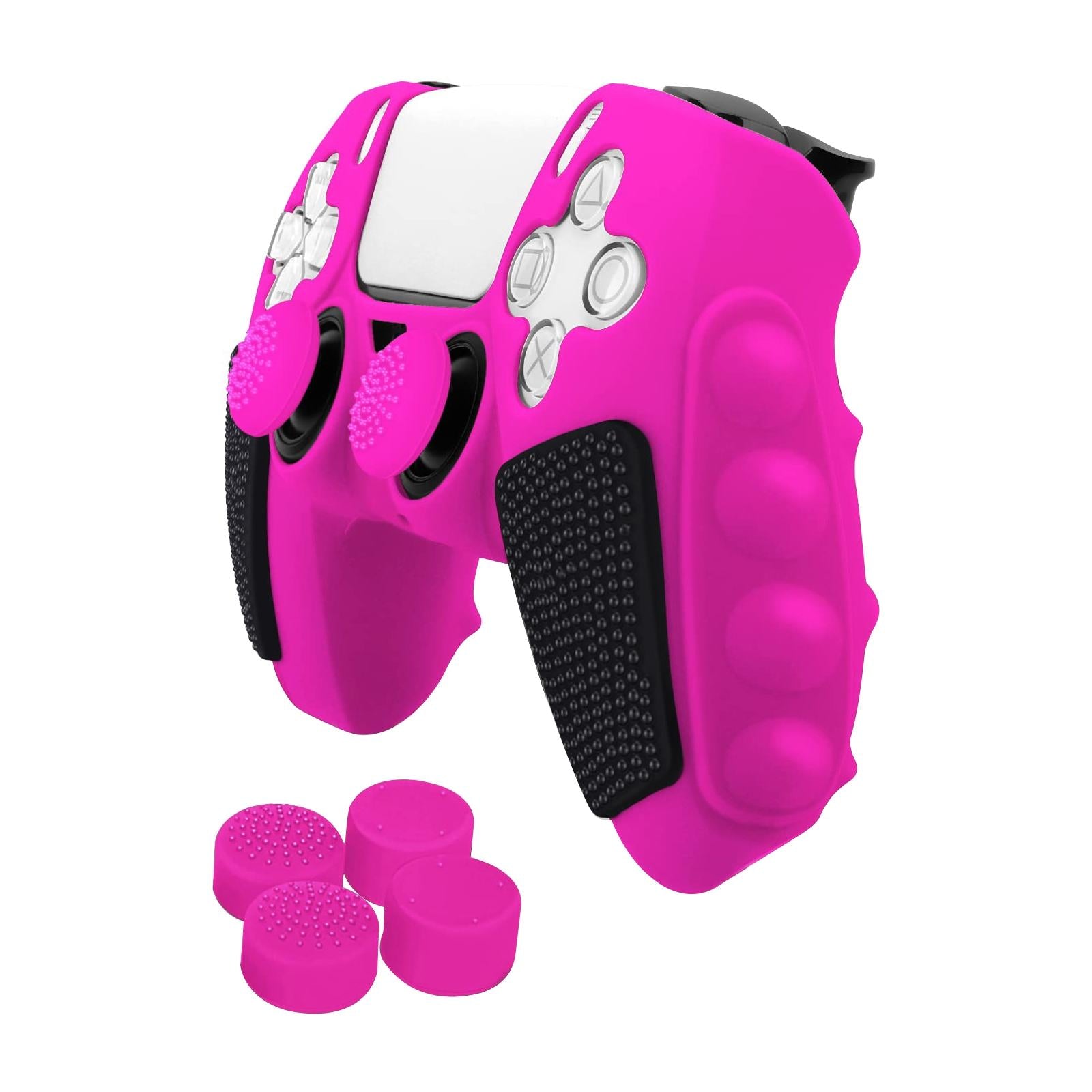 Silicone Gamepad Protective Case for Sony Ps5 with Splicing Design and Rocker Caps - Pink Black