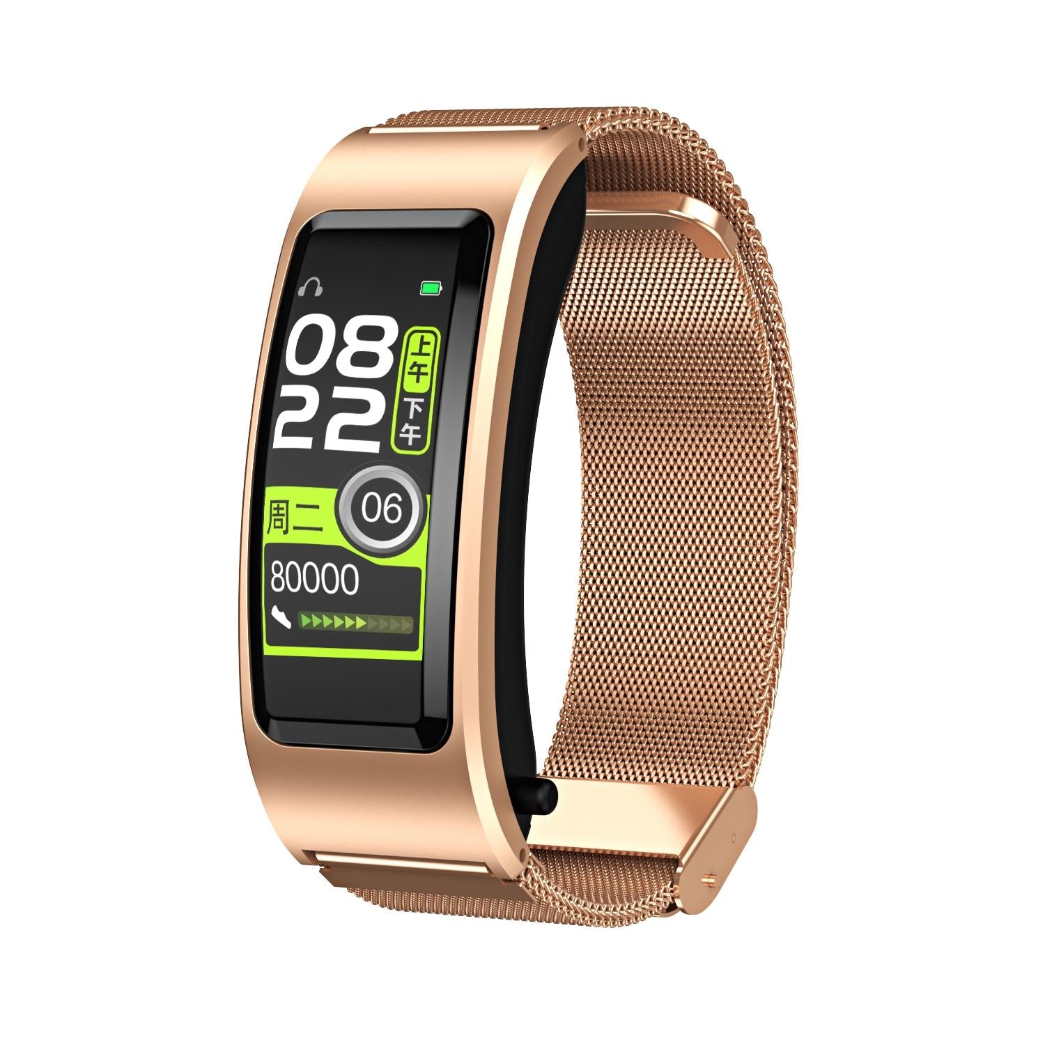 V562-E107755400ADE-202505271125-00 Bluetooth Sleep Heart Monitor Bracelet - B7 - Gold + Gold Steel Chain - Image 1