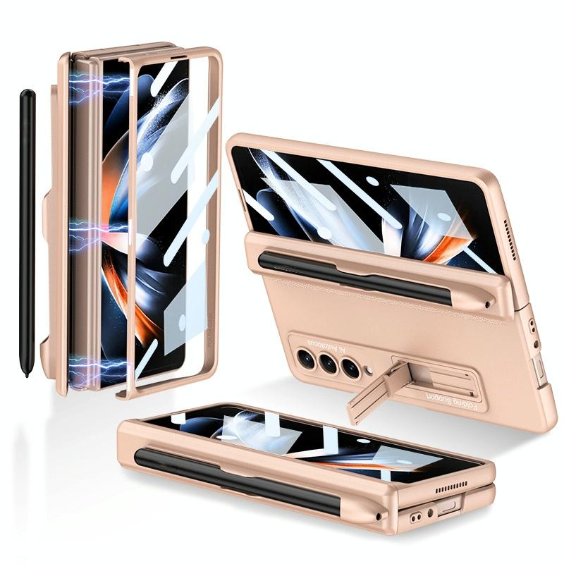V562-E107857300ADE-202505291212-00 For Samsung Galaxy Z Fold4 5G Foldable Magnetic Flip Case With Holder & Pen Slot - Gkk - Gold - Image 1