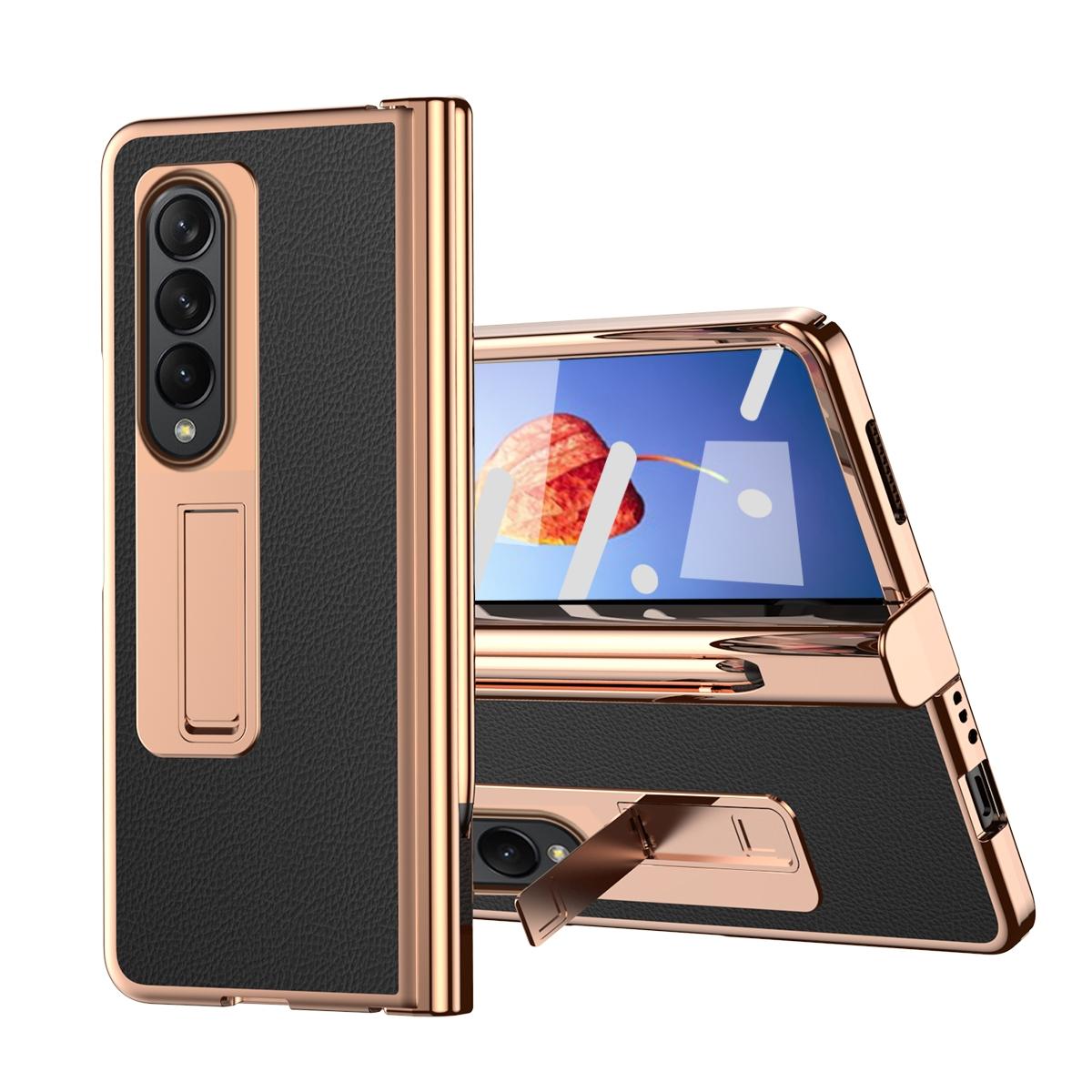 V562-E108703300ADE-202503211430-00 For Samsung Galaxy Z Fold4 5G Premium Litchi Leather Hinged Phone Case - With Pen - Black - Image 1