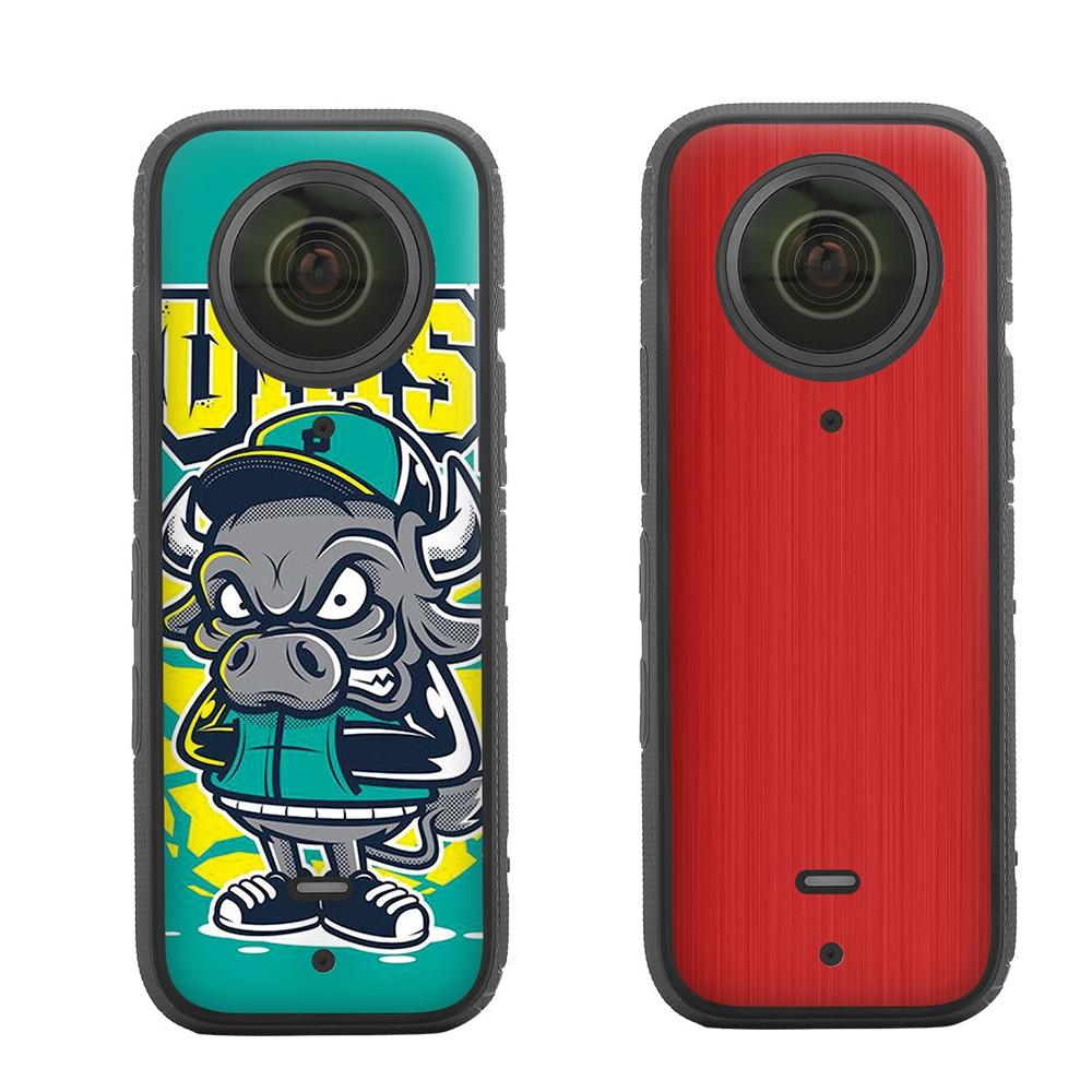 Protective Film Stickers for Dji Insta360 X3 Panoramic Camera - Bulls + Brushed Red