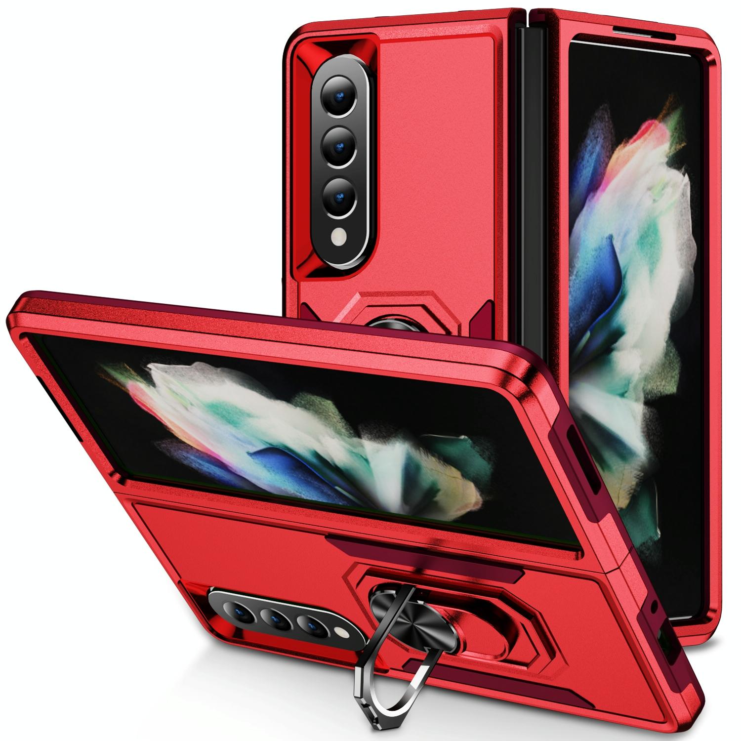 V562-E109154300ADE-202505291226-00 For Samsung Galaxy Z Fold4 5G Shockproof Case With Holder - Pc Tpu - Red + Rose Red - Image 1