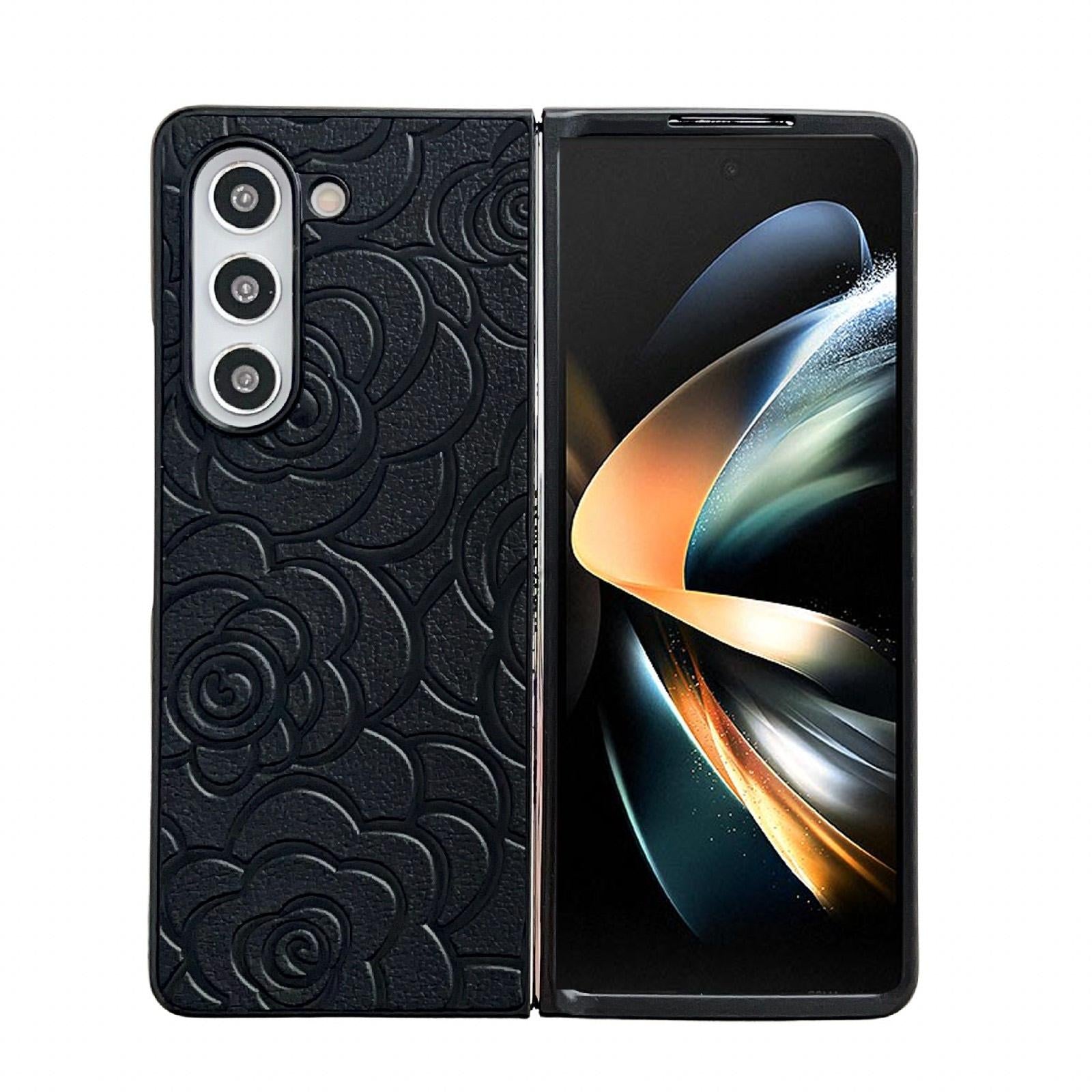 V562-E207289500ADE-202505221918-00 For Samsung Galaxy Z Fold4 5G Floral Print Protective Phone Case - Black - Image 1