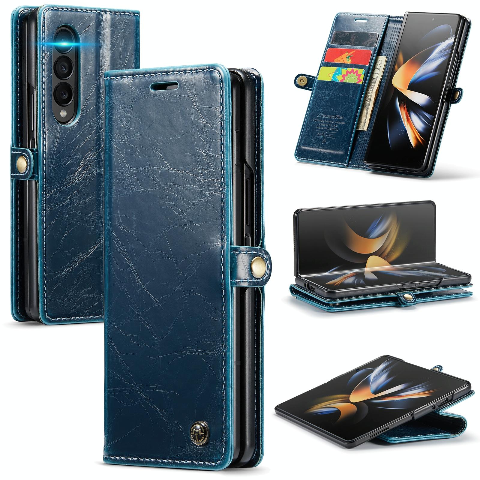 V562-E207858300ADE-202503211436-00 For Samsung Galaxy Z Fold4 5G Premium Crazy Horse Leather Phone Case - Blue - Image 1
