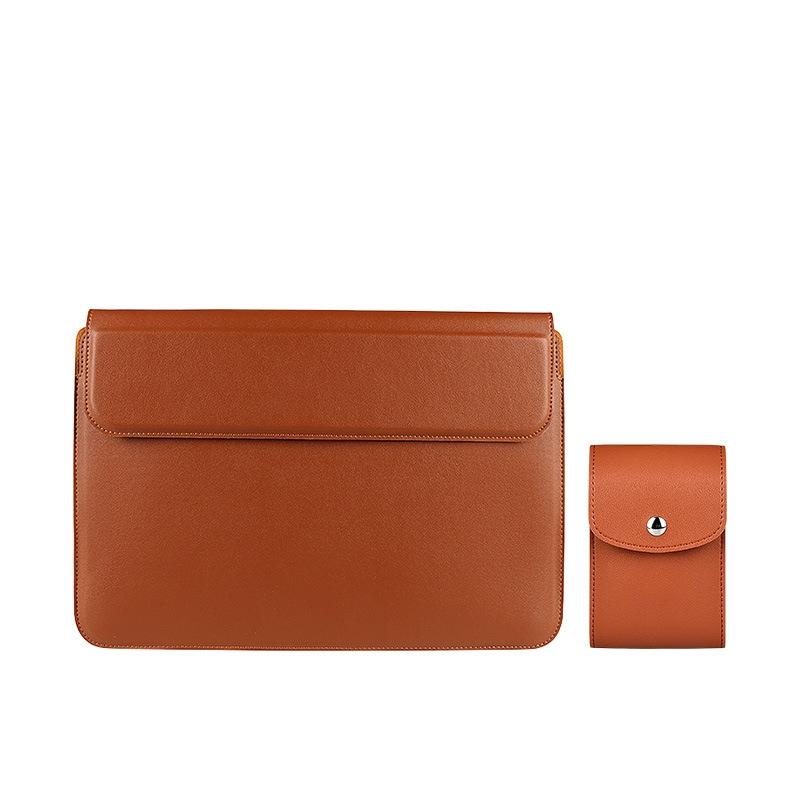 V562-E2084142060DBT-202502282026-00 Leather Laptop Liner Bag - 14.1-15.4 Inches with Stand Function - Cowhide Yellow With Bag - Image 1