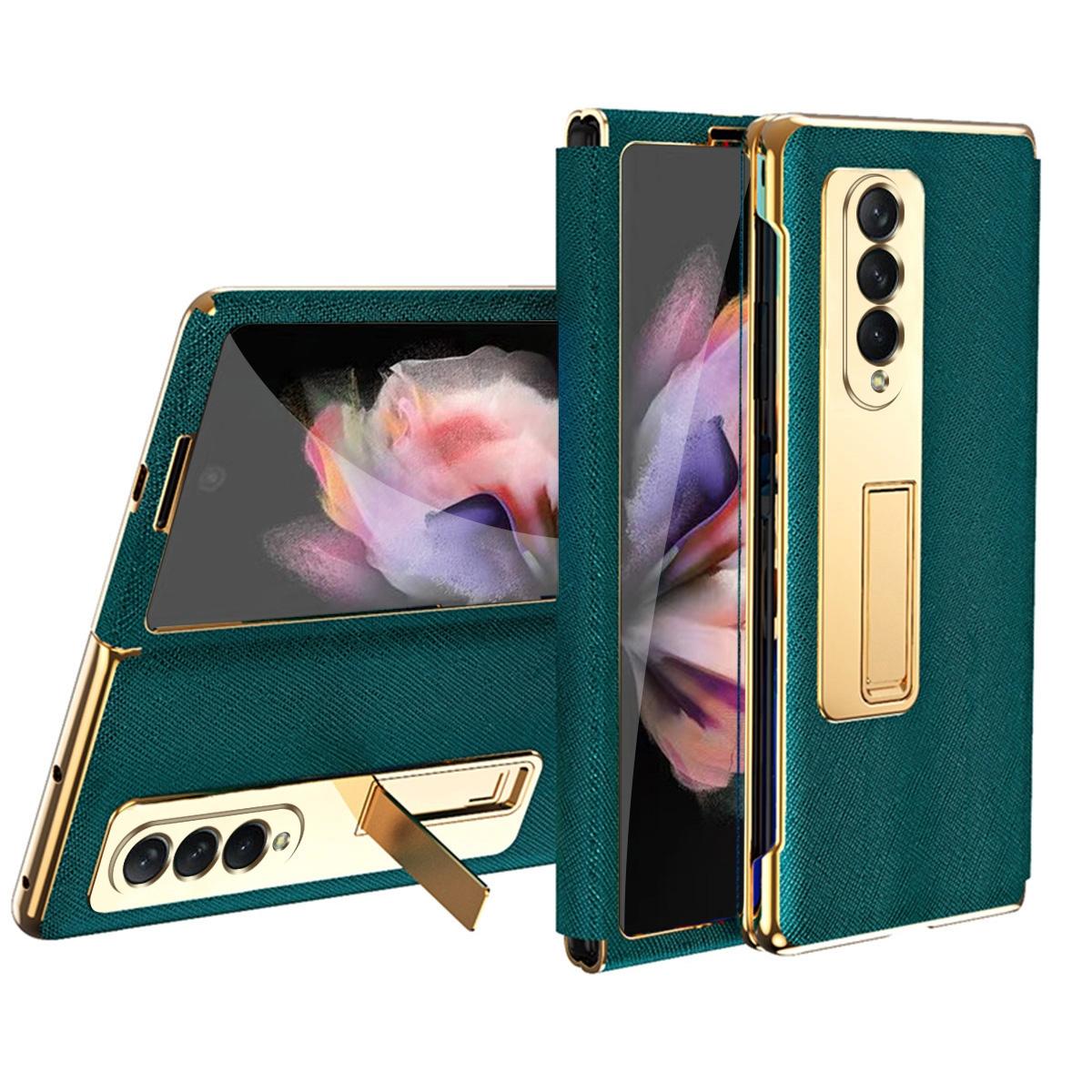 V562-E209994300ADE-202505291227-00 For Samsung Galaxy Z Fold4 5G Flip Case With Tempered Film - Textured Hinge - Cyan - Image 1