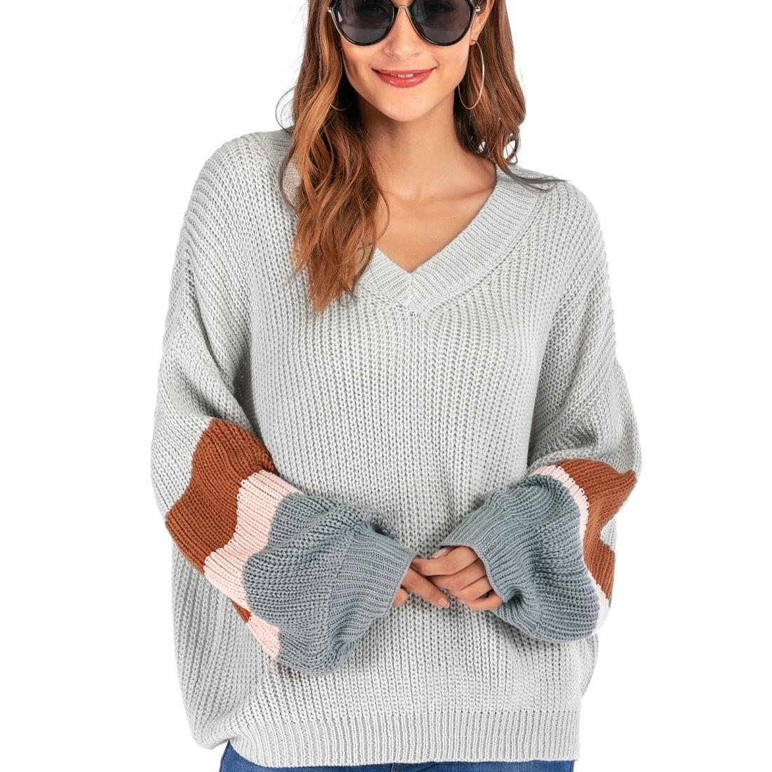 V562-EA81490722YZ-202505261910-00 Fashion Casual V-Neck Sweater - Grey S - Image 1