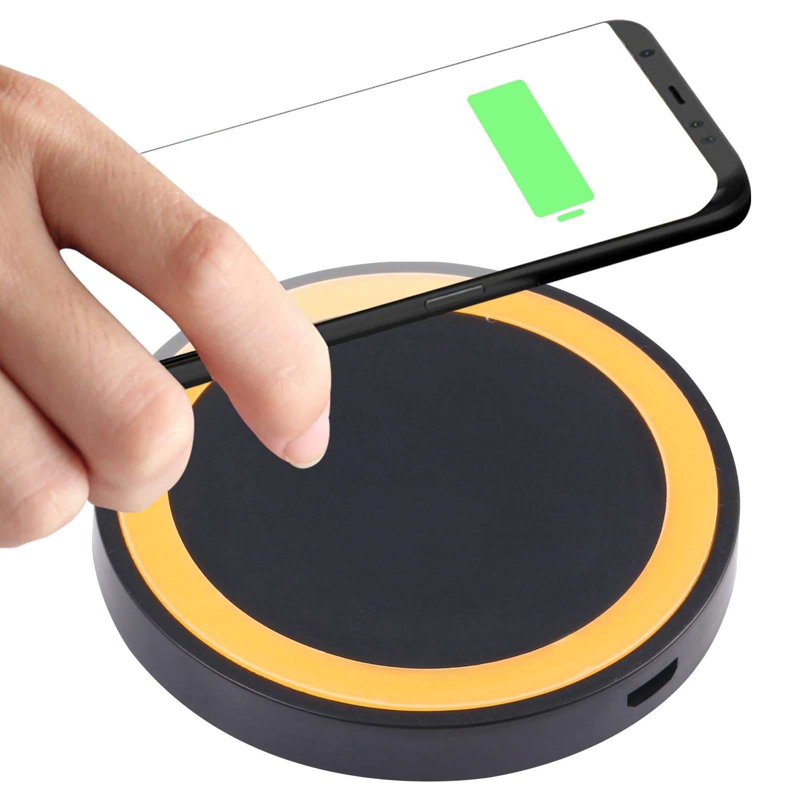 V562-EB9983-SCS-S-202504211925-00 Universal 5W Round Wireless Charger - Black + Orange - Image 1