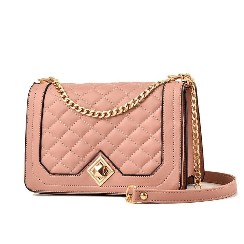 V562-F1014522060DBT-202505191627-00 Chic One Shoulder Chain Bag With Diagonal Rhombus Design - Pink - Image 1
