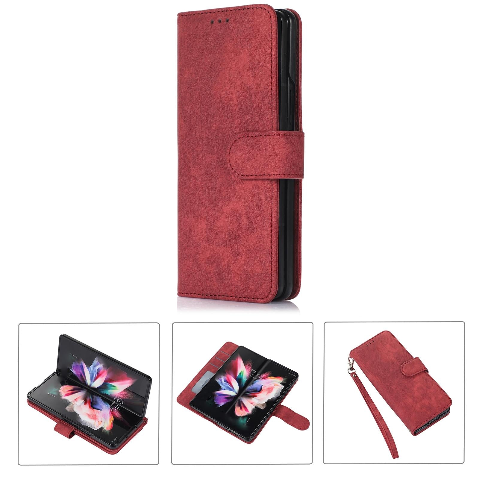 V562-F101913300ADE-202502241605-00 For Samsung Galaxy Z Fold4 5G Leather Phone Case With Pen Slot - Horizontal Flip - Red - Image 1