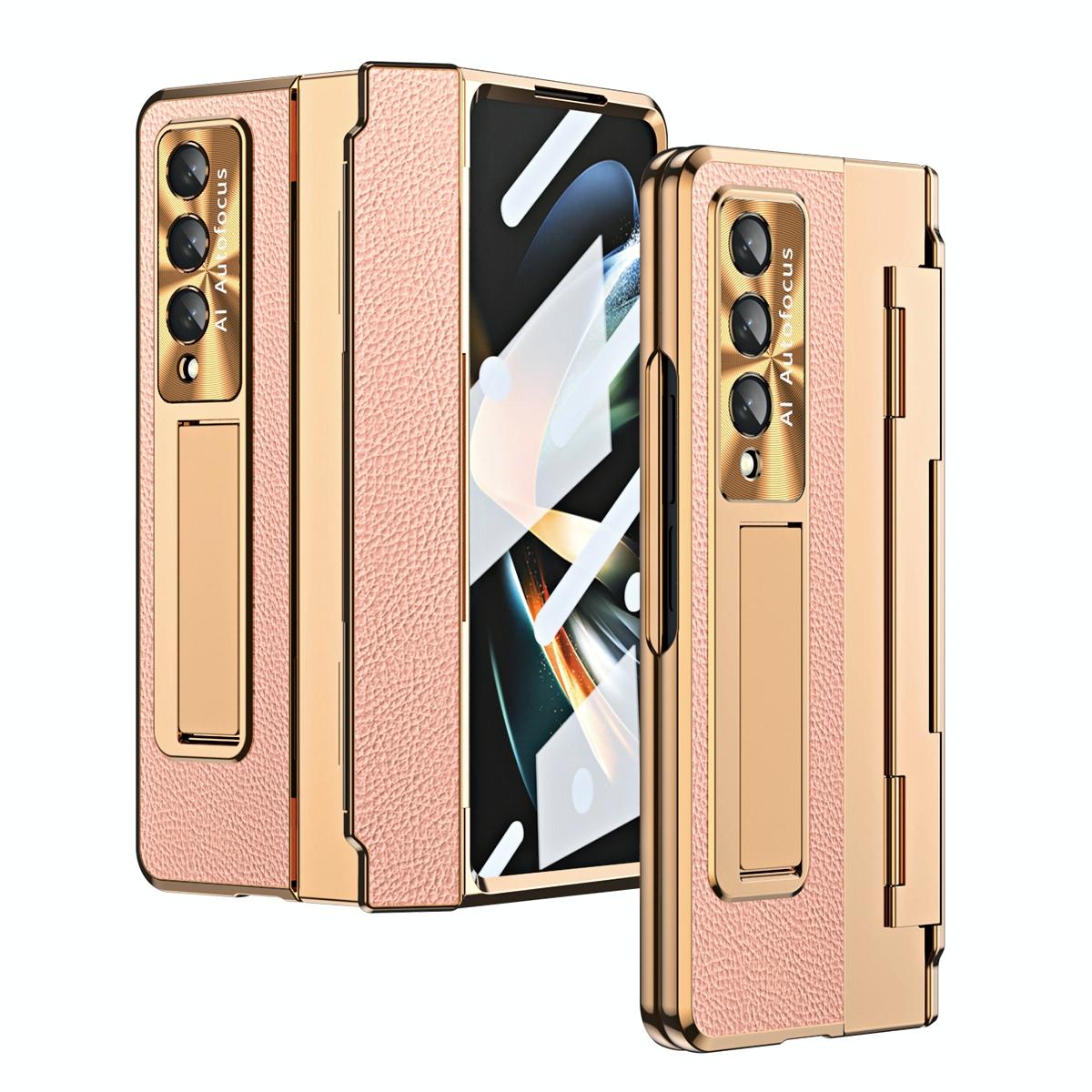 V562-F102850400ADE-202504292036-00 For Samsung Galaxy z Fold4 5G Full Coverage Phone Case with Hinge - Integrated Design - Gold + Pink - Image 1